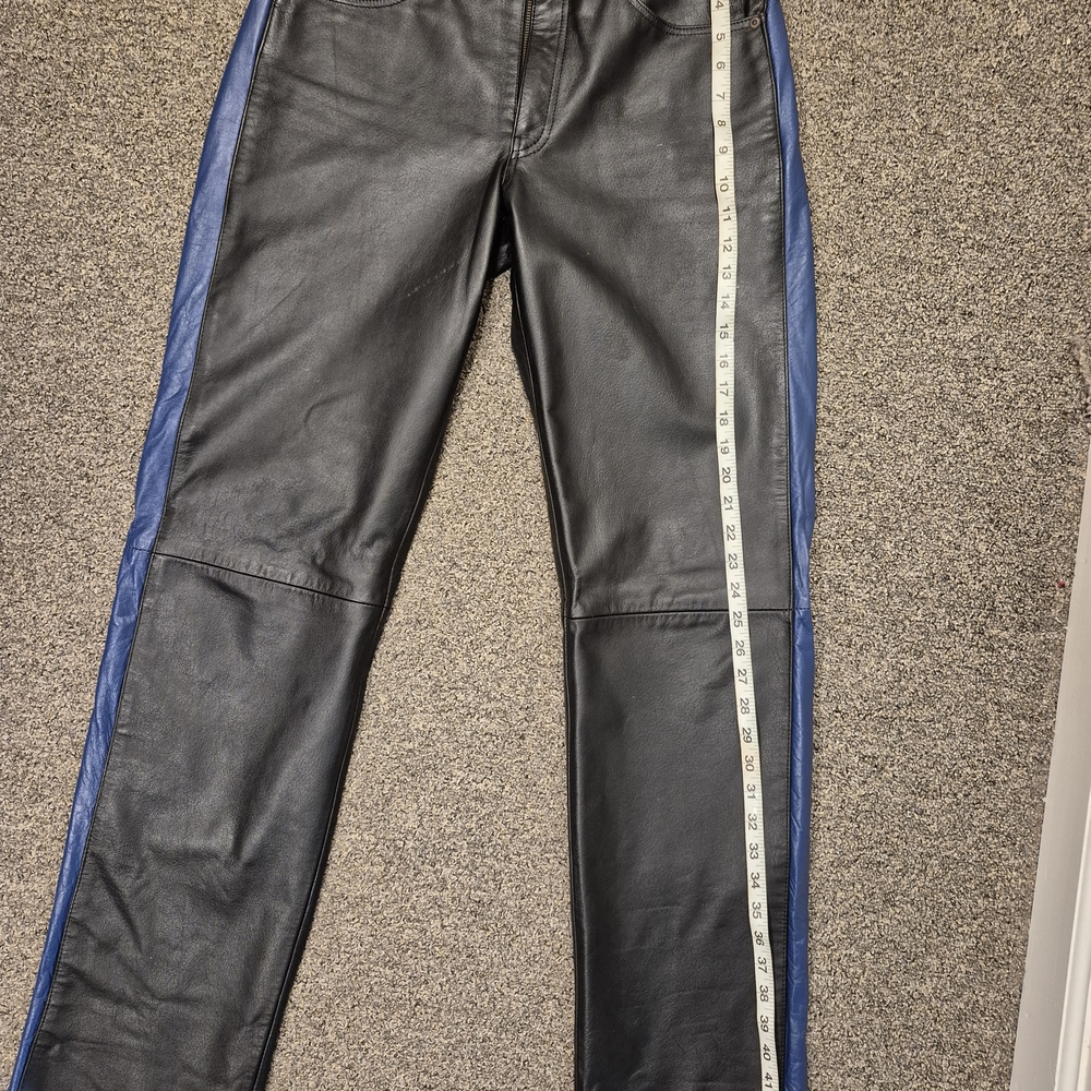 Black and Blue Leather Pants - Picture 2 of 16